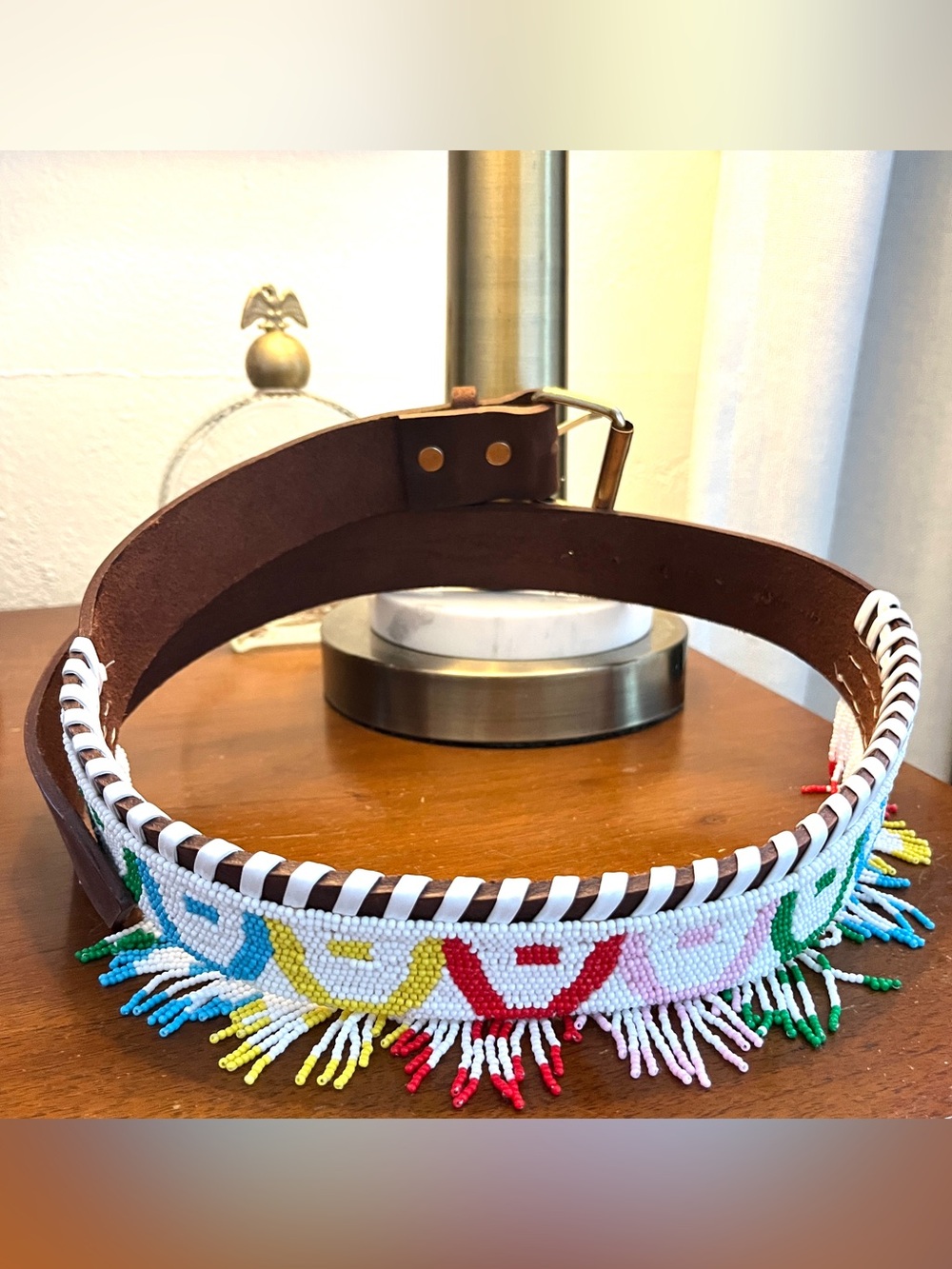ZAYAN THE LABEL COUTURE HANDBEADED FRINGE LEATHER FESTIVAL BELT XS 28